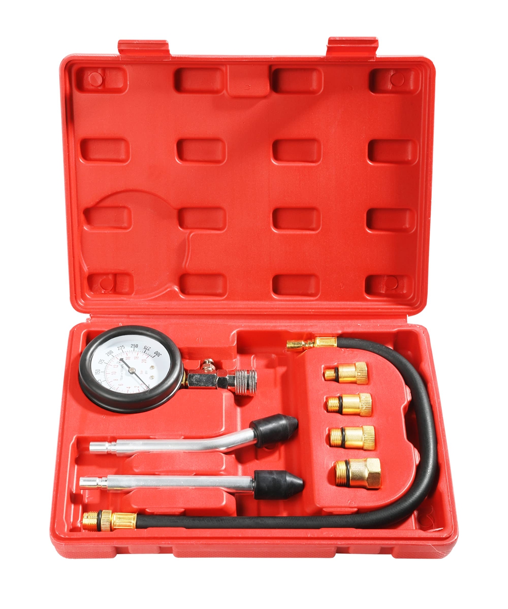 8PCS Compression Tester Kit 0-300 PSI Petrol Gas Engine Cylinder Pressure Gauge Automotive Tool for Motorcycle Car Truck