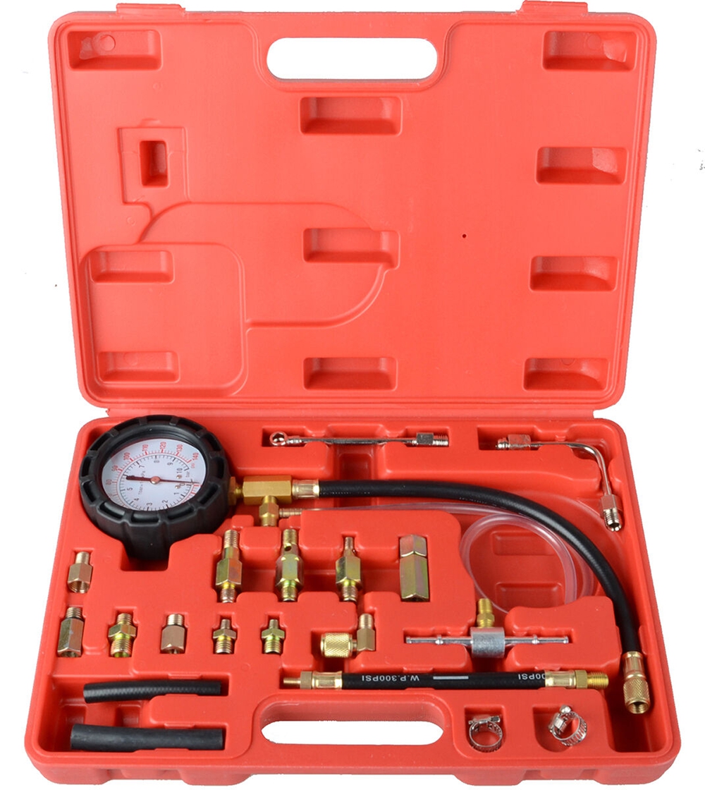 0-140PSI Fuel Injection Pump Pressure Tester Gauge Kit, Car Gasoline Gas Fuel Oil Injector Test Manometer Tool Set for Testing Auto Car Truck Motorcycle