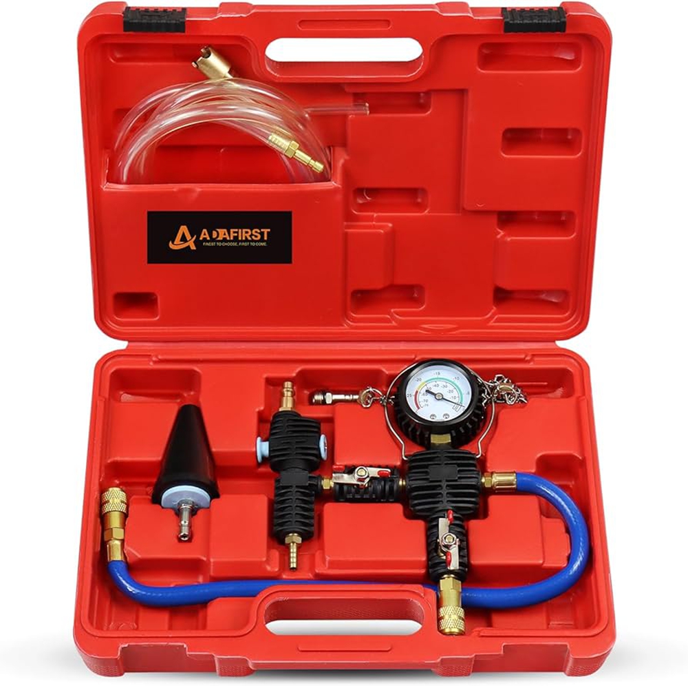 Cooling System Vacuum Purge Radiator Coolant Refill Tool Kit, Universal Automotive Water Tank Pneumatic Vacuum Antifreeze Change Filler Set, with Adapter Case Hose for Car Van SUV Truck