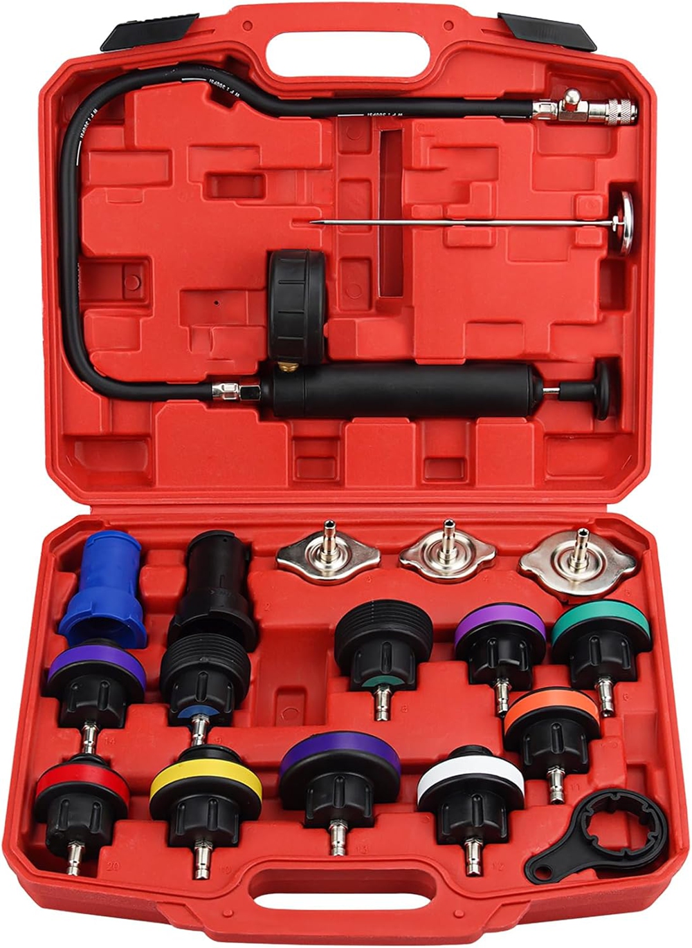 Coolant Pressure Tester Kit 18pcs Coolant Leak Repair Pressure Testing Tool Water Tank Leak for Cooling System