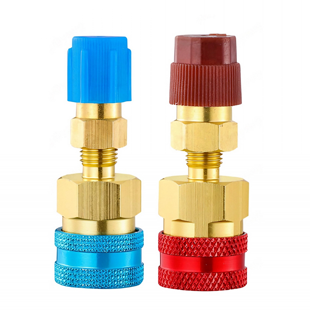 R1234yf Couplers, Adjustable R1234yf to R134a Quick Coupler Refrigerant Adapter for AC Recharging Fittings, HP and LP Connectors for AC System Evacuation R134a Car Refrigerant, 1/4