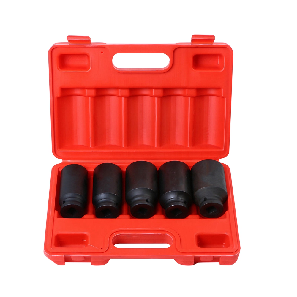 5pcs 12 Point Axle Nut Socket Set, 1/2 Drive Impact Socket Set, Heavy - Duty Deep Socket Set with Portable Case, for All Air Powered and Battery Powered Impact Tools/Wrenches