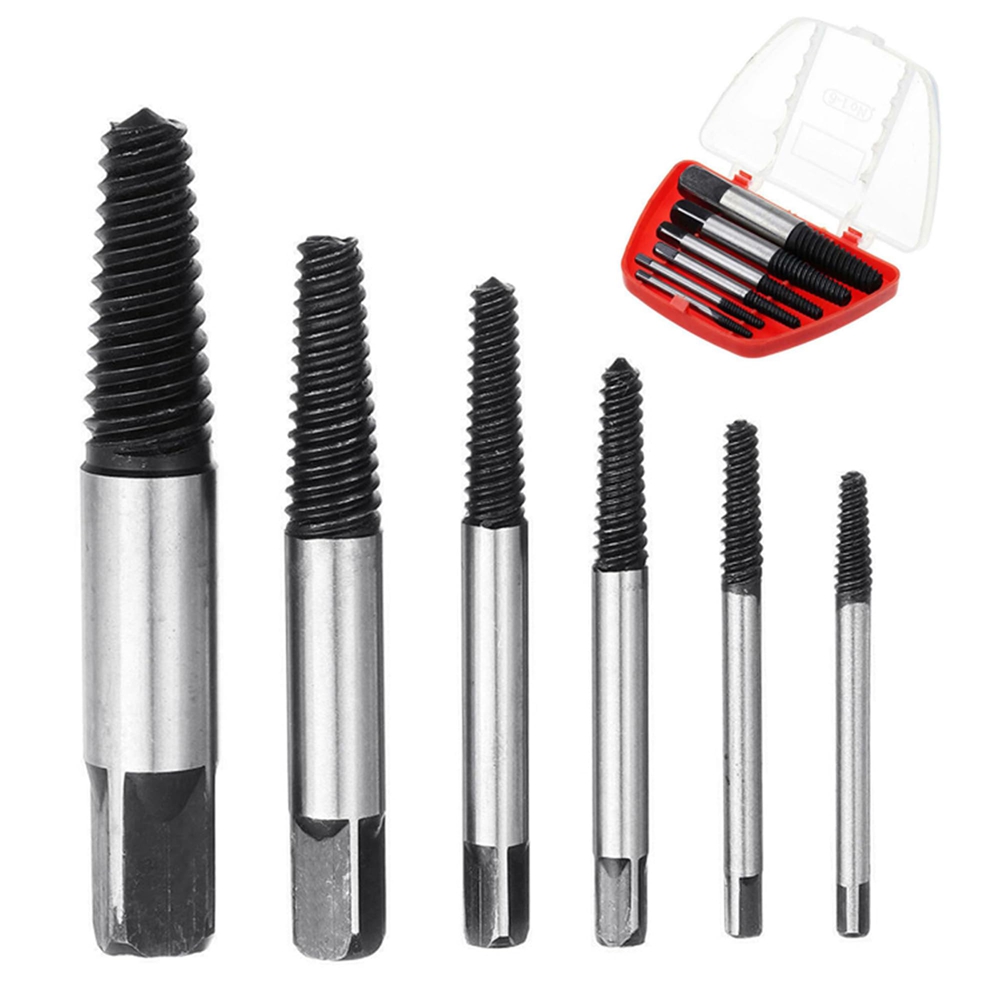 6pcs Pipe Screw Extractor Set,Broken Spiral Screw Extractor for Removing Stripped Screws and Broken Bolts,Damaged Screw Broken Bolt Extractor Set