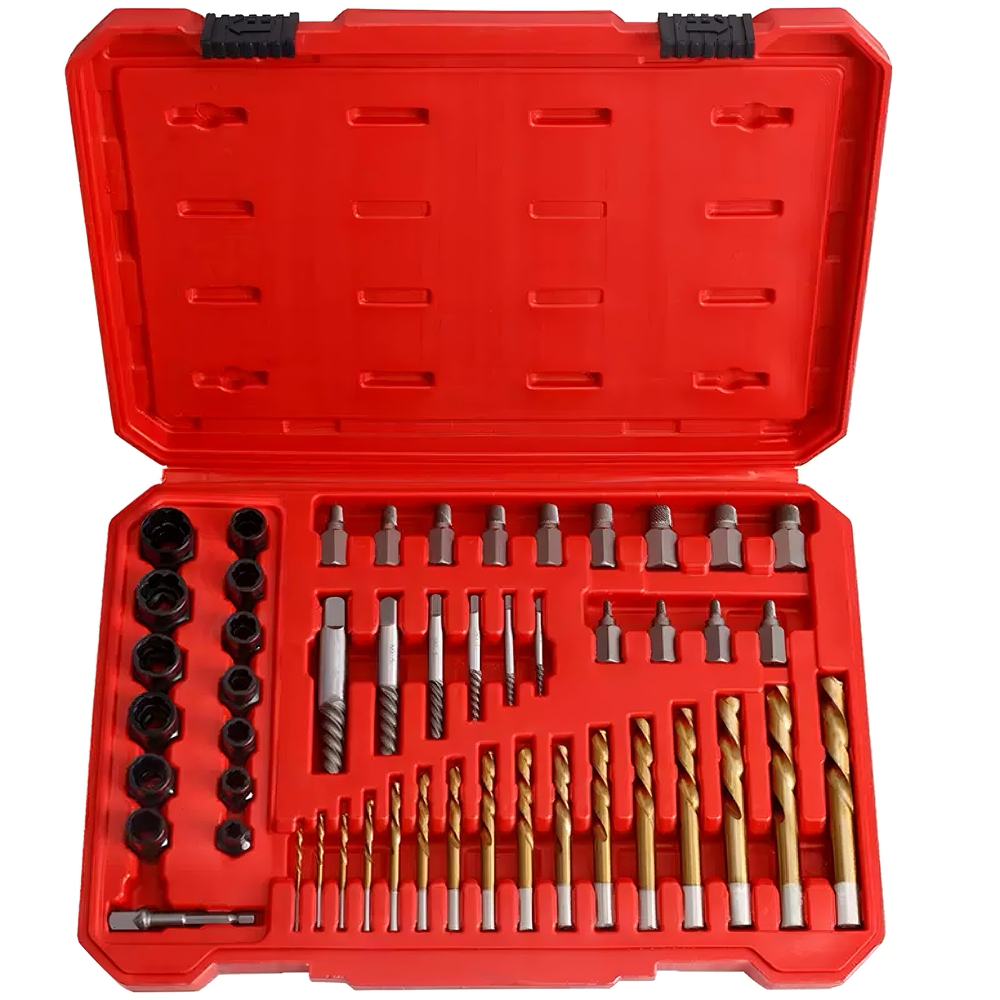 49PCS Screw Extractor Set, 37# Cr-Mo & 6542# Left Hand Reverse Drill Bit