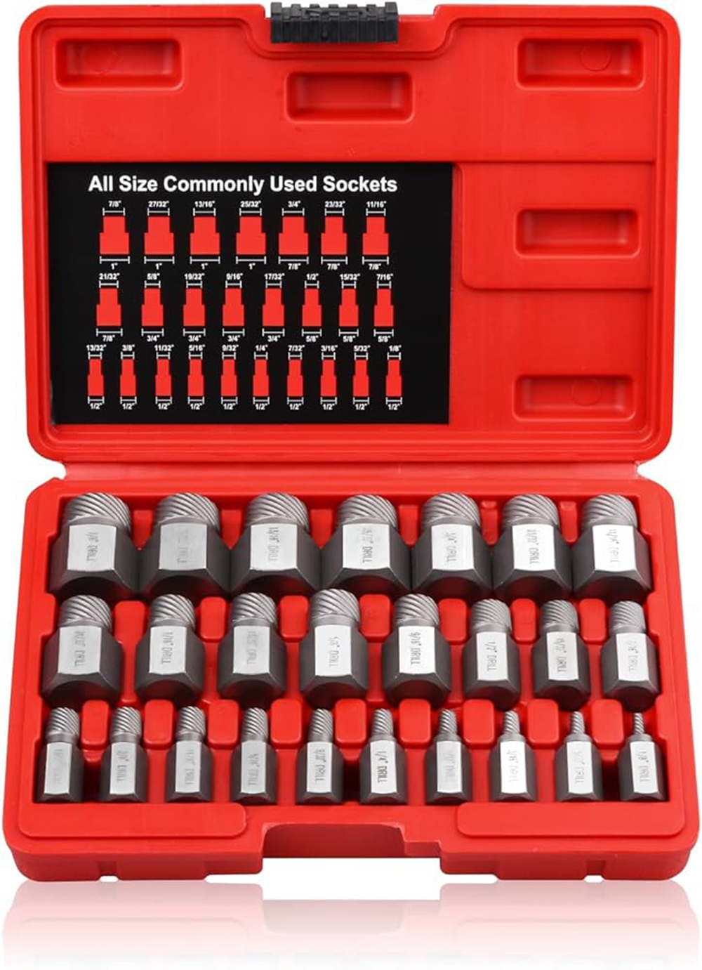 25-Piece Screw Extractor Set, Multi-Spline, Chrome Molybdenum Steel, 1/8