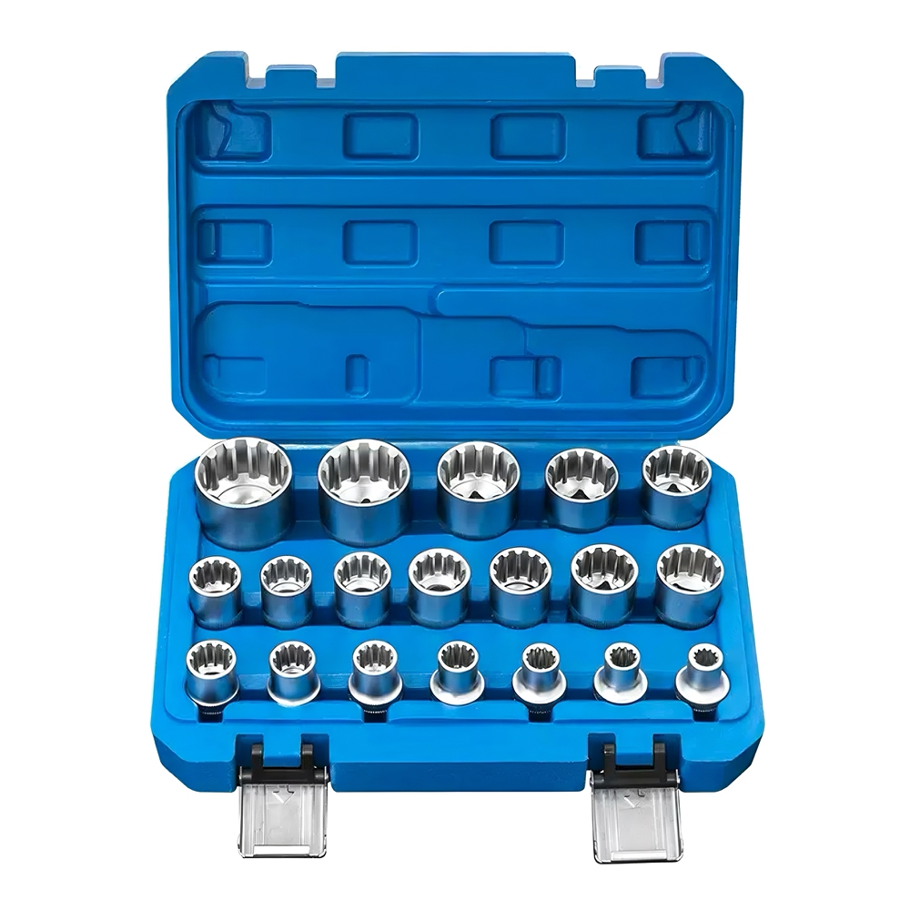 CR-V Multi-Tooth Socket Set 19 Pieces 1/2 Inch Multi-Tooth Socket Spanner Set 8, 9, 10, 11, 12, 13, 14, 15, 16, 17, 18, 19, 20, 21, 22, 24, 27, 30, 32 mm