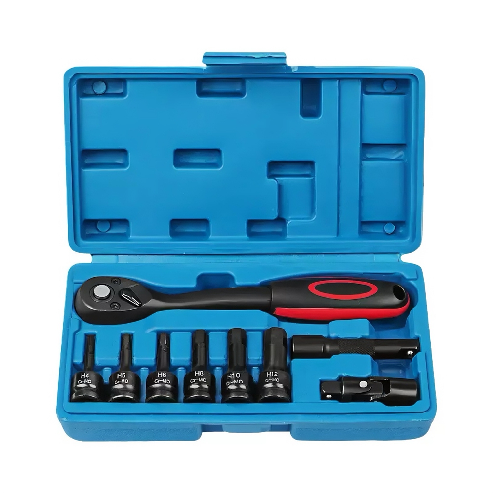 9Pcs Drive Impact Hex Socket Bit Set Allen Key Torx with 72 Tooth Ratchet Tool