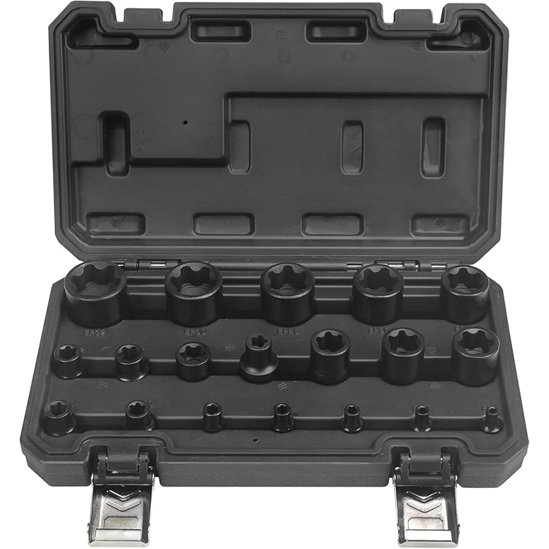 19pc External Torx Plus Socket Set 6 Point EP4, EP5, EP6, EP7, EP8, EP10, EP11, EP12, EP14, EP16, EP18, EP20, EP22, EP24, EP26, EP28, EP30, EP32 with 1/2'' 3/8'' 1/4'' Dr E-Torx Plus Socket