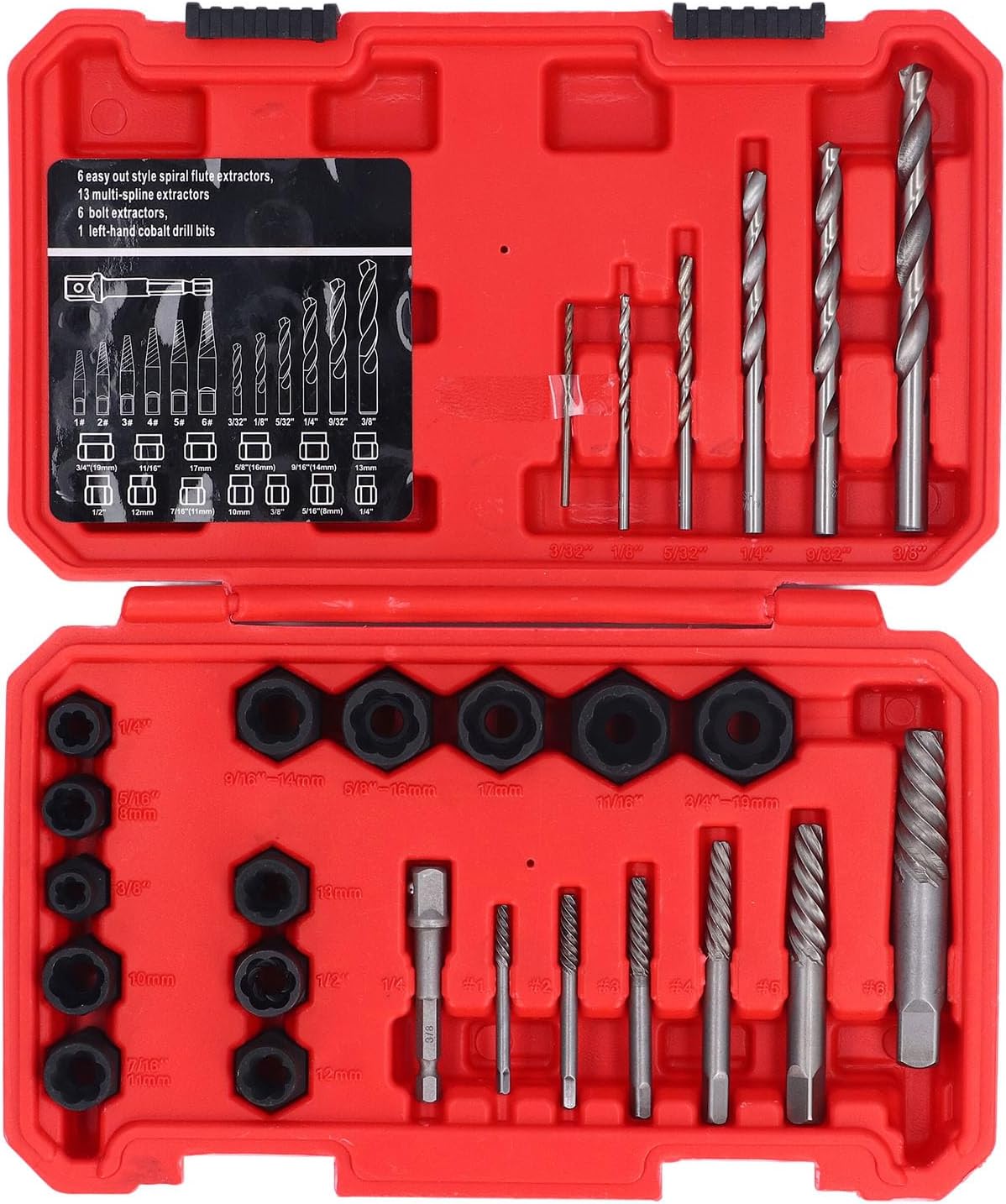 Damaged Screw Bolt Extractor Set, 26 Pieces Easy Out Screw Extractor Broken Bolt Remover HSS Drill Bit Kit with Adapter
